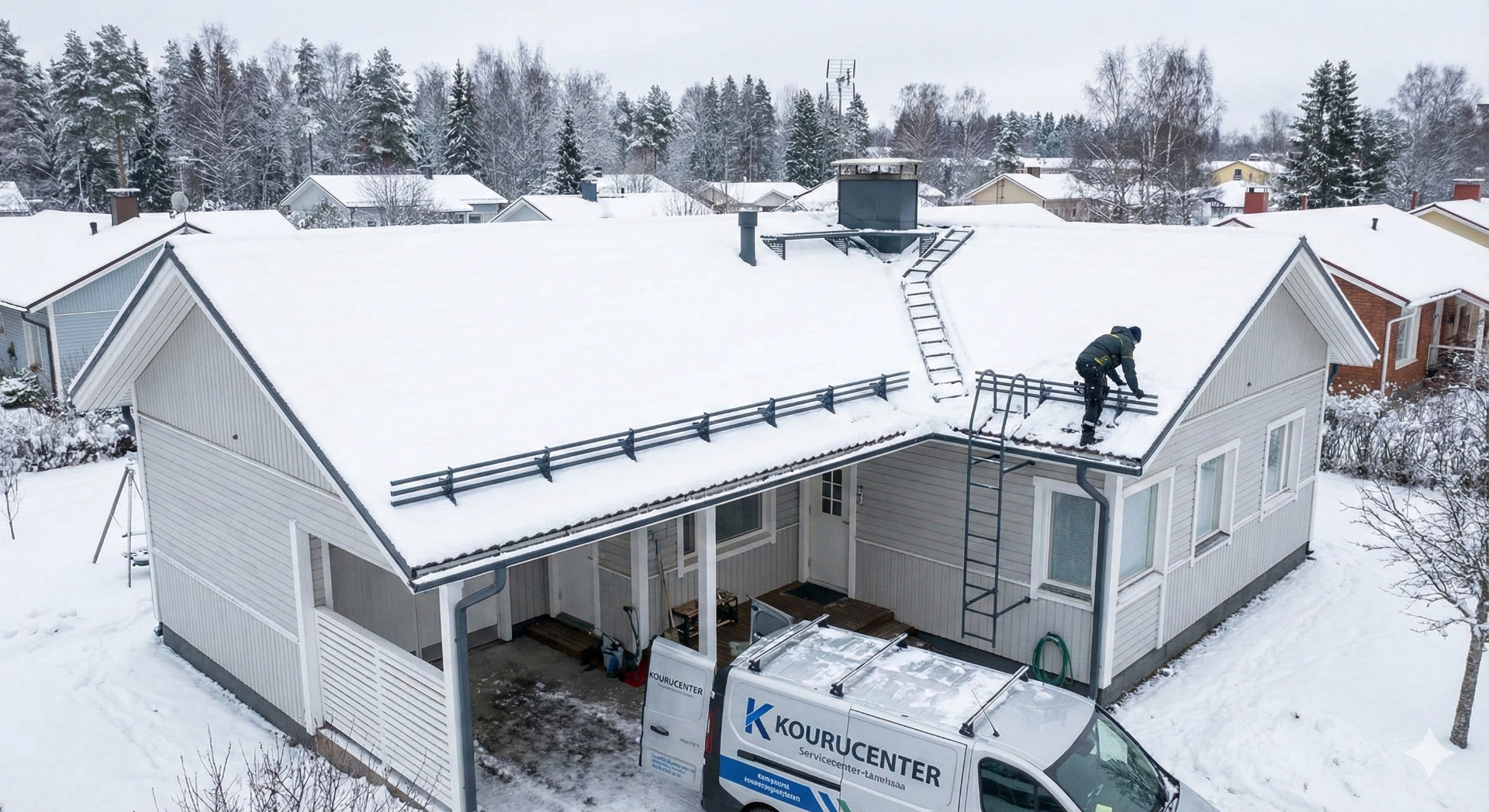 Lumiesteet ja kattosillat asennettuna peltikatolle Tampereella